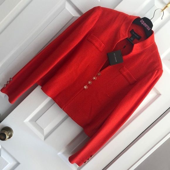 St. John Jackets & Blazers - St John Knitted Twill Mandarin Collar Jacket